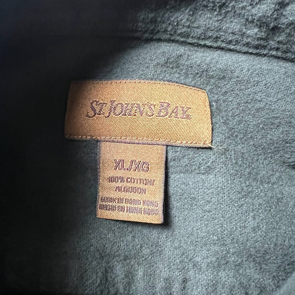 St. Johns Bay Flannel Shirt Mens XL Olive Green Cotton Button Down Workwear P79 - Picture 3 of 7